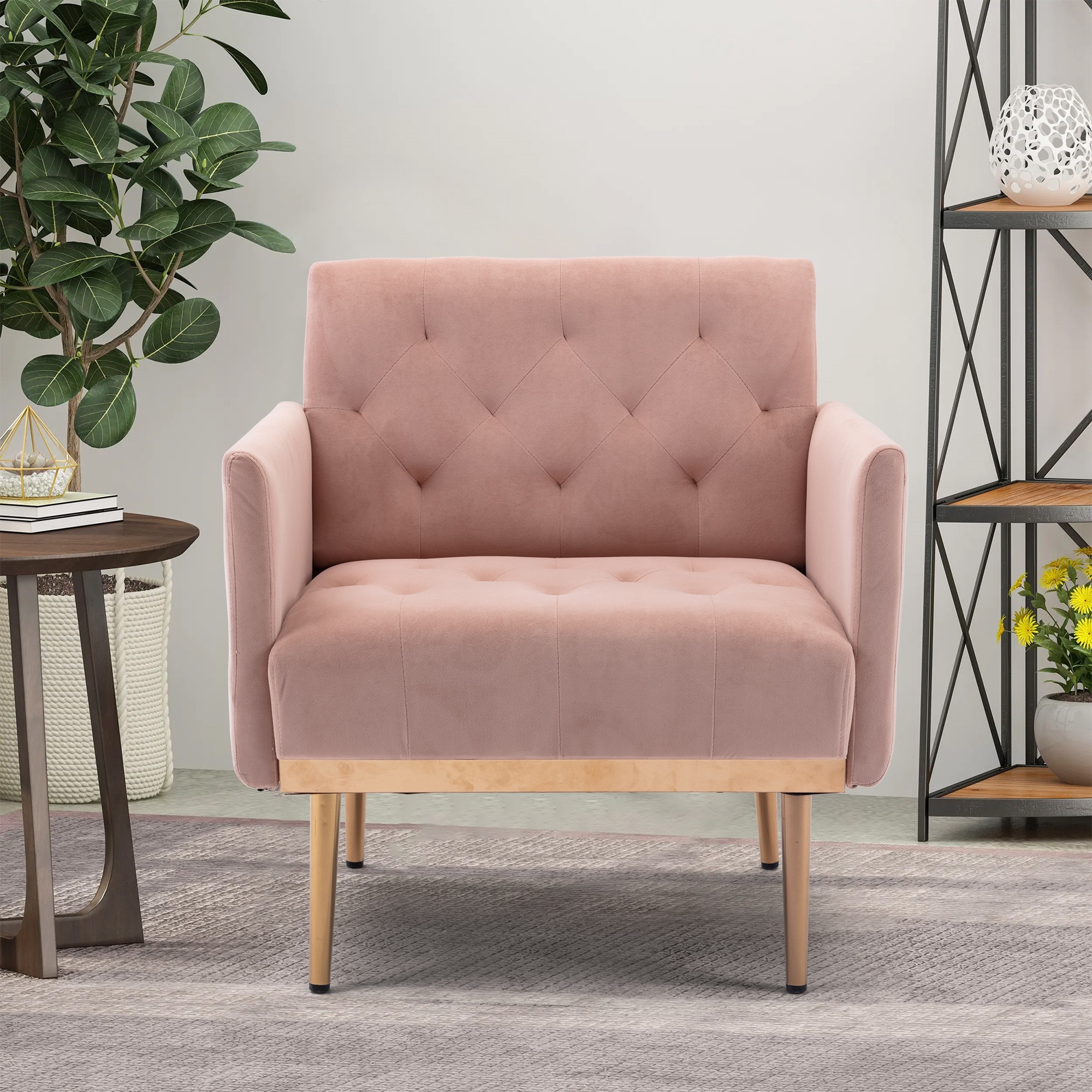 Velvet Accent Chair Upholstered Leisure Single Sofa with Rose