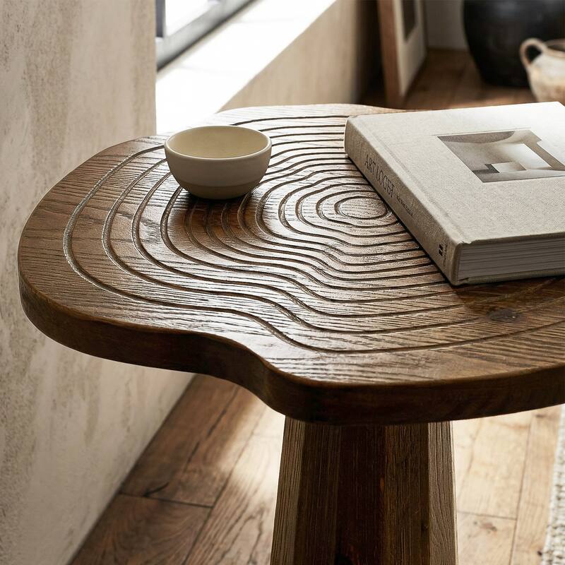 19.69" Solid Wood Stump Nightstand, Rustic Side Table