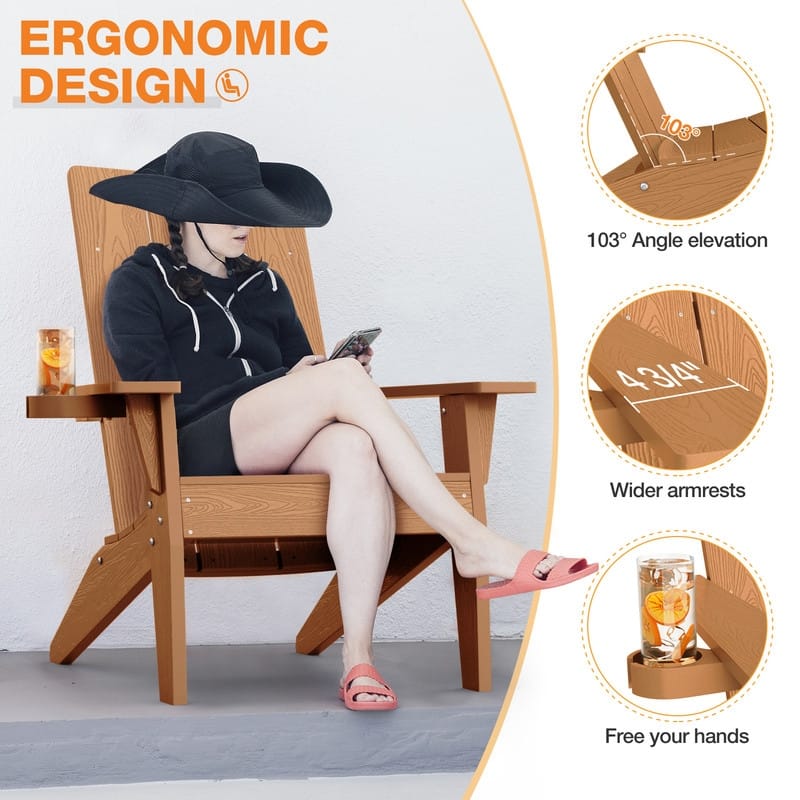 WINSOON All Weather HIPS Outdoor Adirondack Chairs with Cup Holder Set of 2