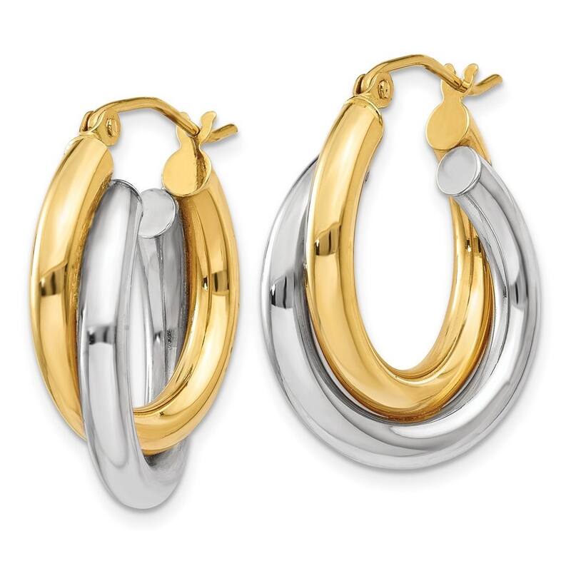 Curata 14k Two Tone Gold Polished Double 14x7mm Tube Hoop Earrings