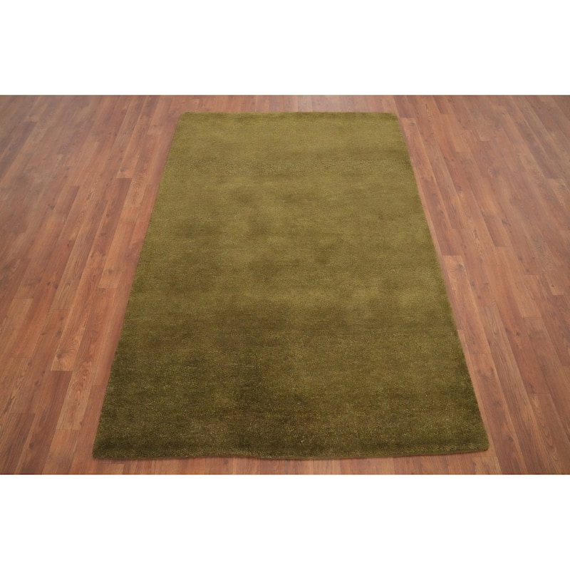 Hand Knotted Oriental 100% Wool Carpet Modern Solid Green Gabbeh Area Rug - 5' 11'' X 4' 0''