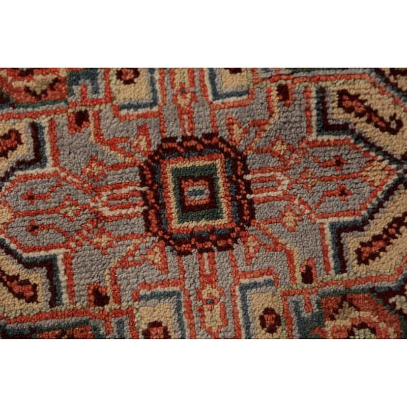 Blue Geometric Heriz Serapi Oriental Rug Hand-Knotted Wool Carpet - 4'0"x 6'1"
