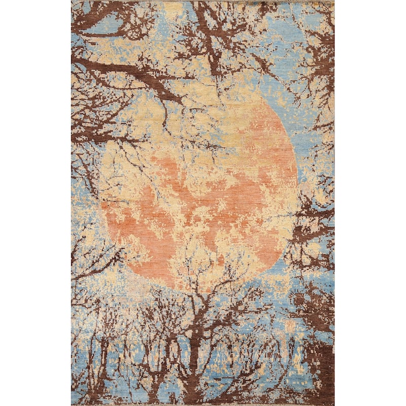 Vegetable Dye Wool/ Silk Abstract Area Rug Hand-knotted Foyer Carpet - 5'5" x 7'9"