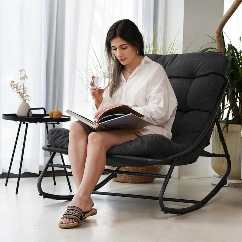 Indoor &Outdoor Oversized Rocking Chair, Comfy Reading Chairs Set with Padded Cushion for Movie Watching, Leisure,Relaxing