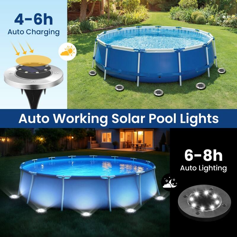 FKHouse Cool White 8 LED Solar Outdoor Waterproof In-Ground Path Lights - 6