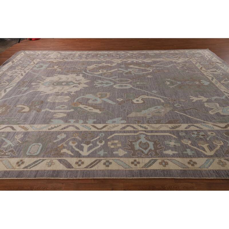 All-Over Gray Oushak Turkish Large Rug Hand-Knotted Wool Carpet - 10'3"x 13'10"