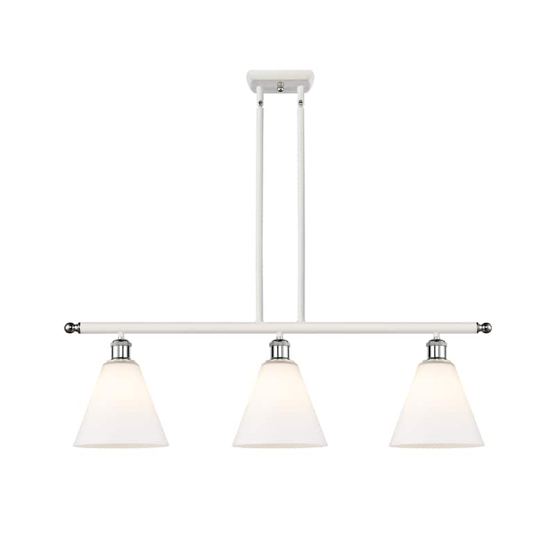 Innovations Lighting Berkshire - 3 Light 36" Stem Hung Island Light - Matte White/White and Polished Chrome
