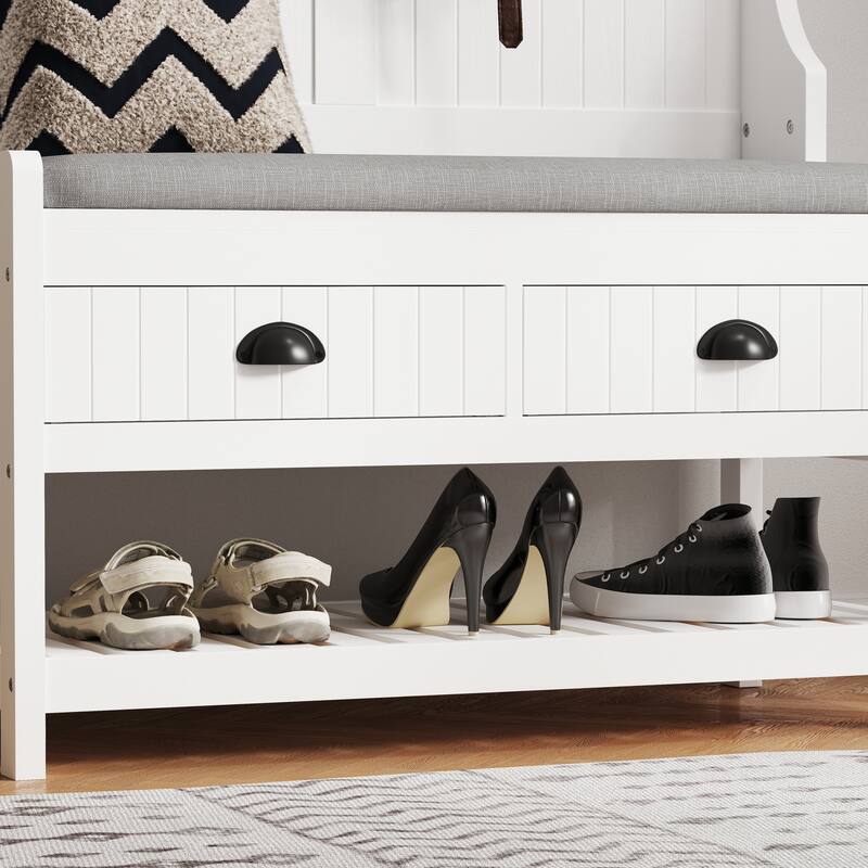 3 in 1 Hallway Hall Tree with 2 Storage Drawer and 4 Coat Rack