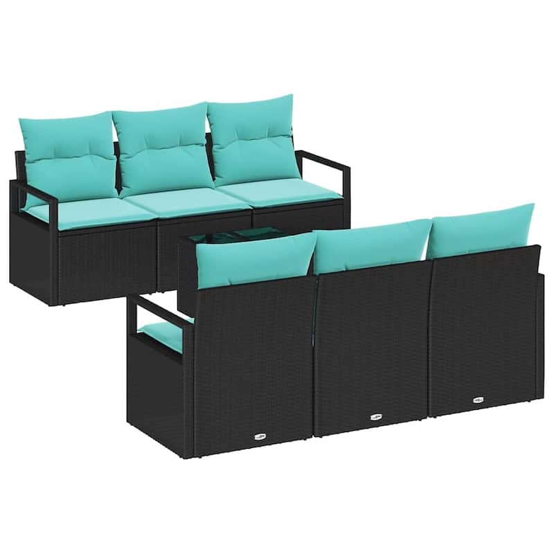 vidaXL 7 Garden Sofa Set with Cushions Black Poly Rattan - 68.9 x 24.4 x 27.2