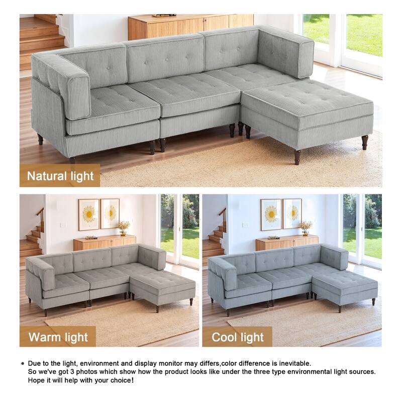 4-Piece 98" W Upholstered Modular Corduroy Sectional Sofa
