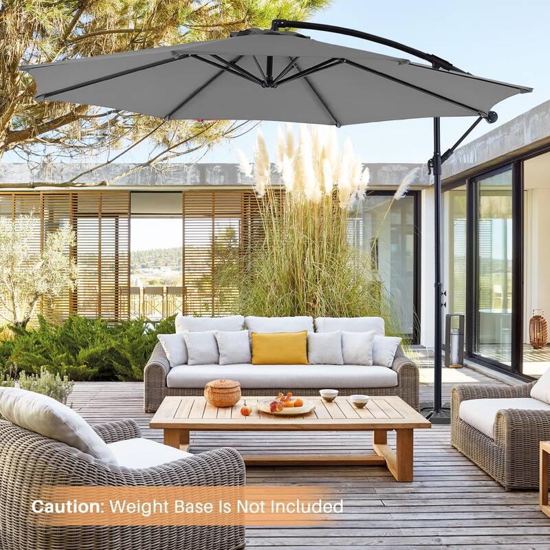 10FT Offset Patio Umbrella, Cantilever Outdoor Umbrellas Easy Tilt Adjustment, 73.2 Sq Ft UV Protection Hanging Market Umbrella