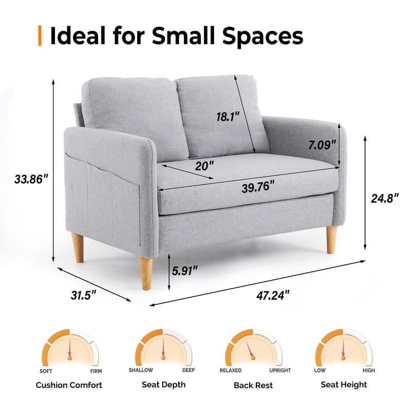 47 in. Modern Comfy Couch Loveseat with Side Storage For Living Room