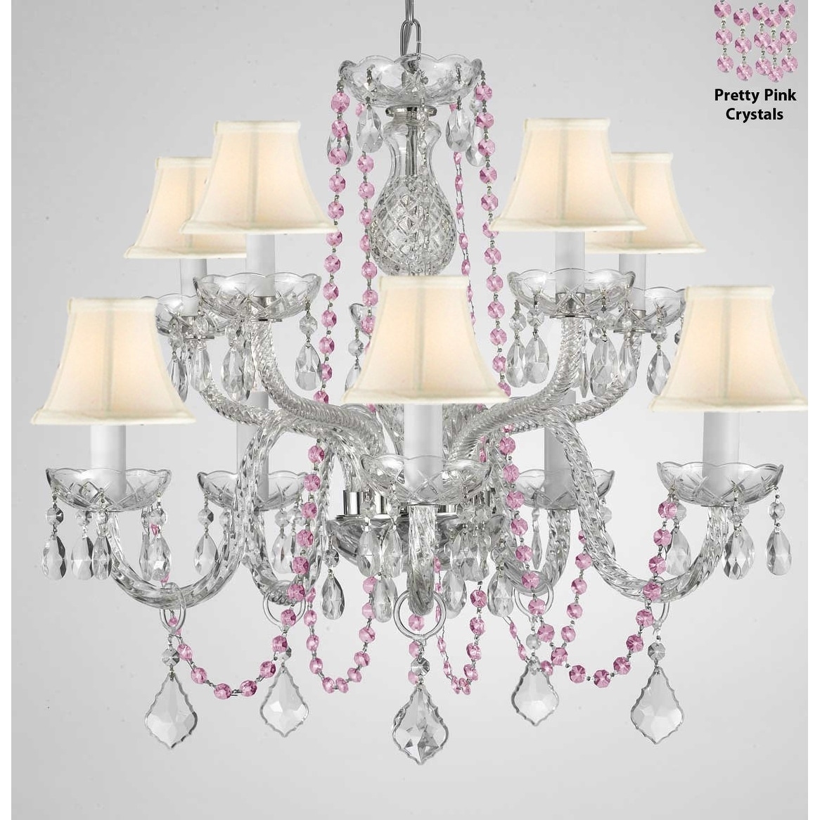 Chandelier With Pink Crystal & White Shades - Chandeliers For Bedrooms by Overstock.com