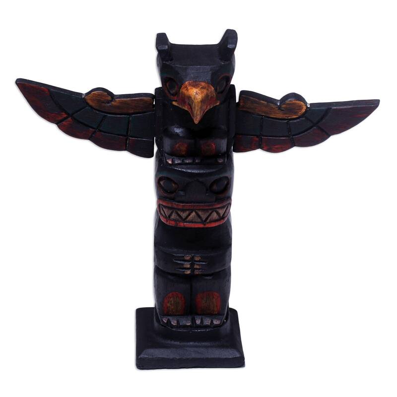 Novica Handmade Garuda Totem Wood Statuette - 7.75" H x 8.75" W x 2.8" D