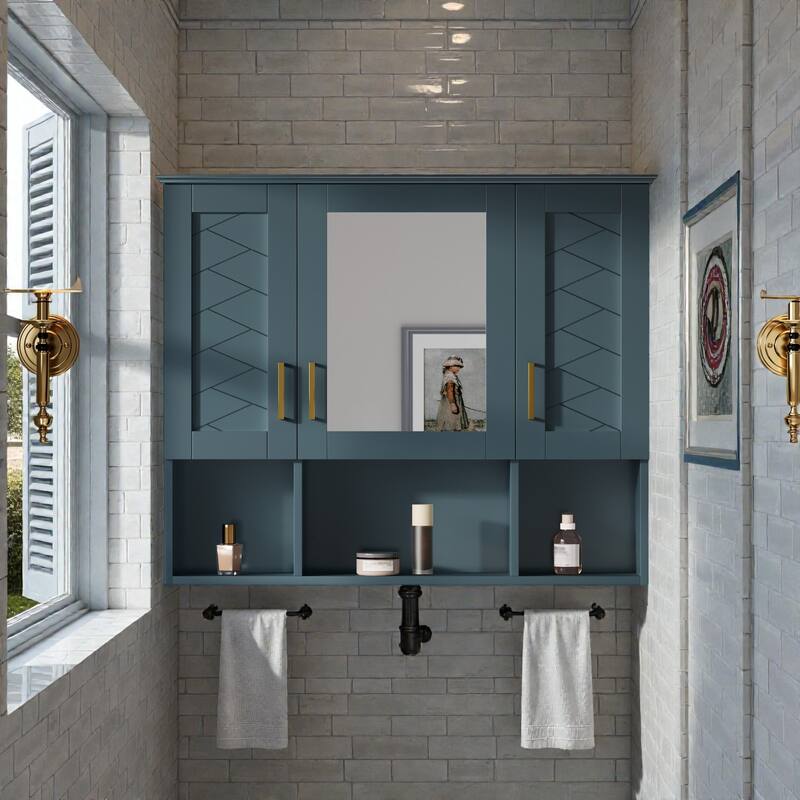 35 Inch Wall Mounted Bathroom Medicine Cabinet with Mirror, Adjustable Shelves, Soft Close Doors