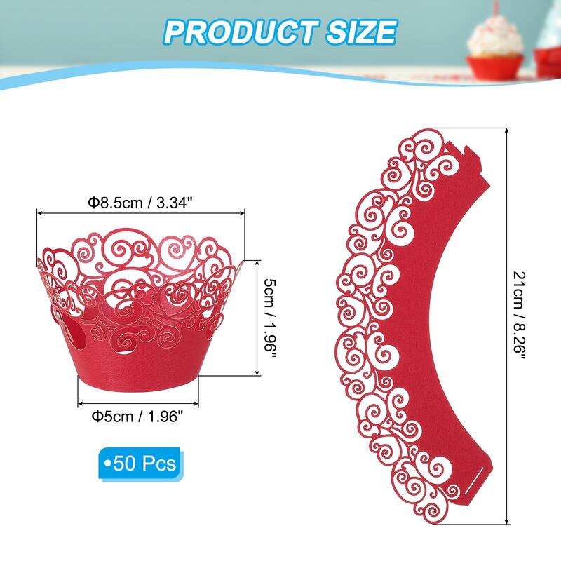Cupcake Wrappers Paper, 50 Pack Baking Cups Standard Cloud Decor - Red