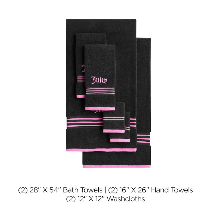 Juicy Couture Neon Border Bath Towels 6-Piece 2 Bath towels 2 Hand towels 2 Washcloths - 28"x54"/16"x26"/12"x12"