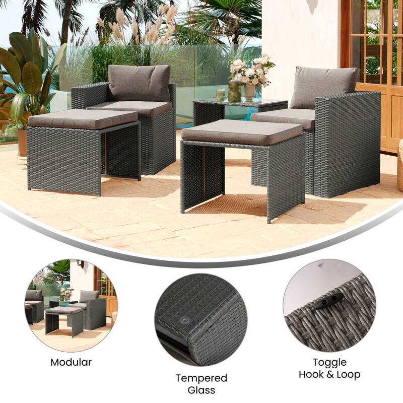Indoor/Outdoor Modular Loveseat Sofa Set with Table and Ottomans - 24.75"D x 25"W x 30.25"H