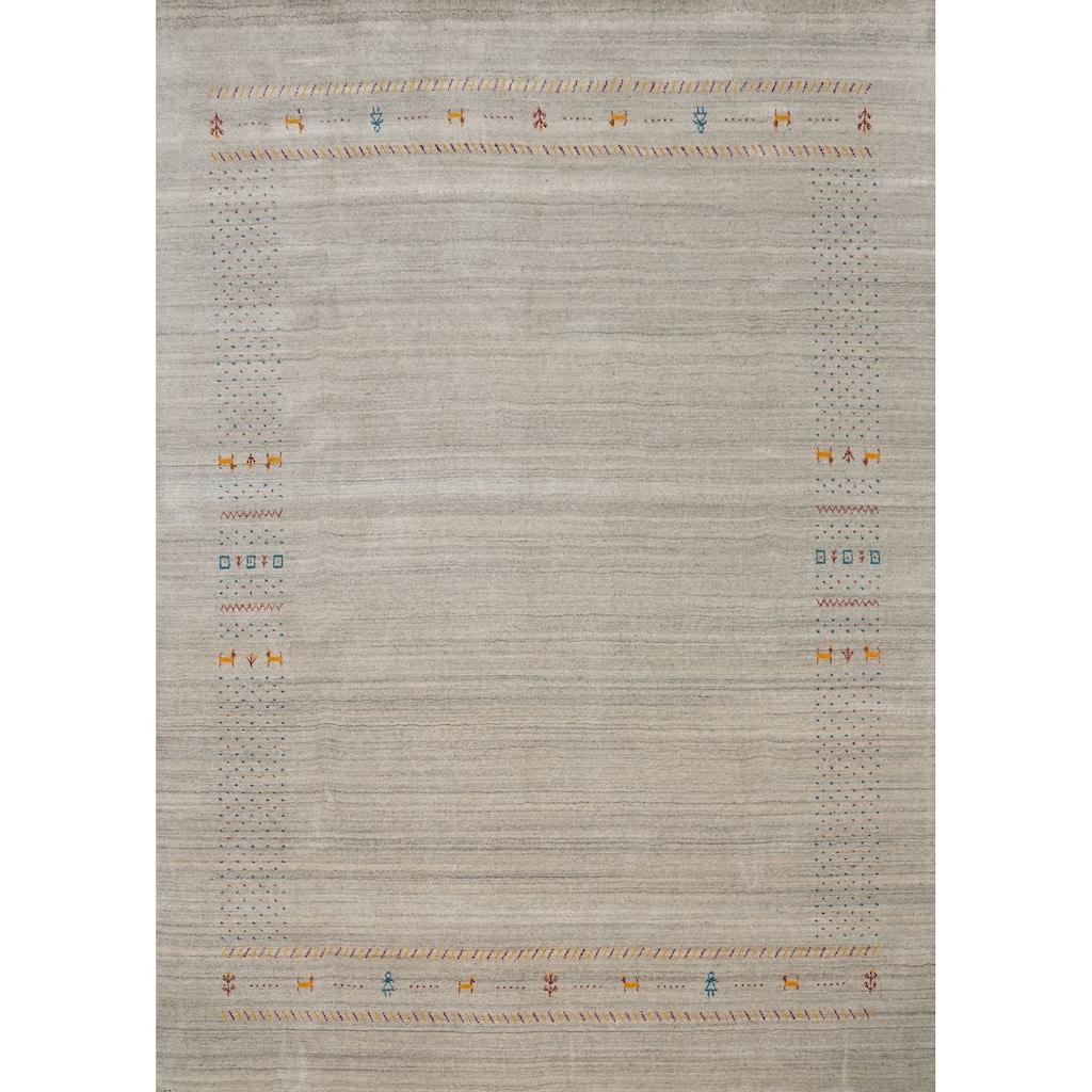 Hand Knotted Oriental 100% Wool Carpet Tribal Animal Pictorial Greys & Charcoal Gabbeh Area Rug - 9' 10'' X 7' 11''