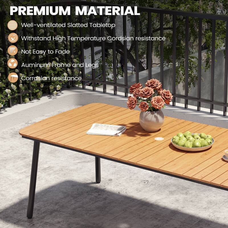 7-piece Patio Dining Set Outdoor Aluminum Rectangular Table with Umbrella Hole and Stackable Chairs