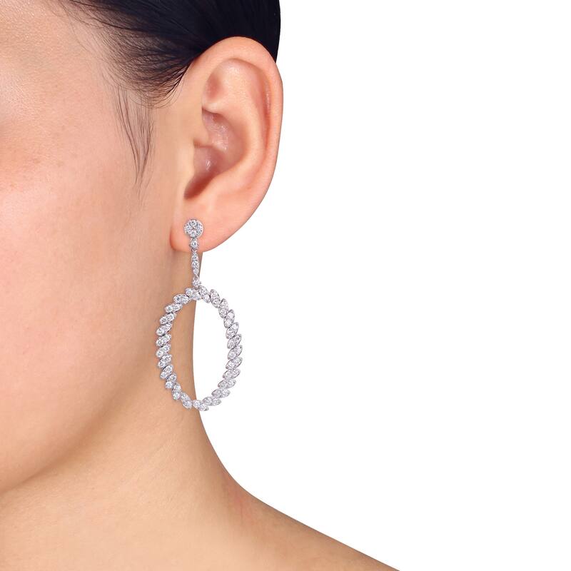 Miadora 5 1/4ct TDW Diamond Oval Dangle Earrings in 14k White Gold