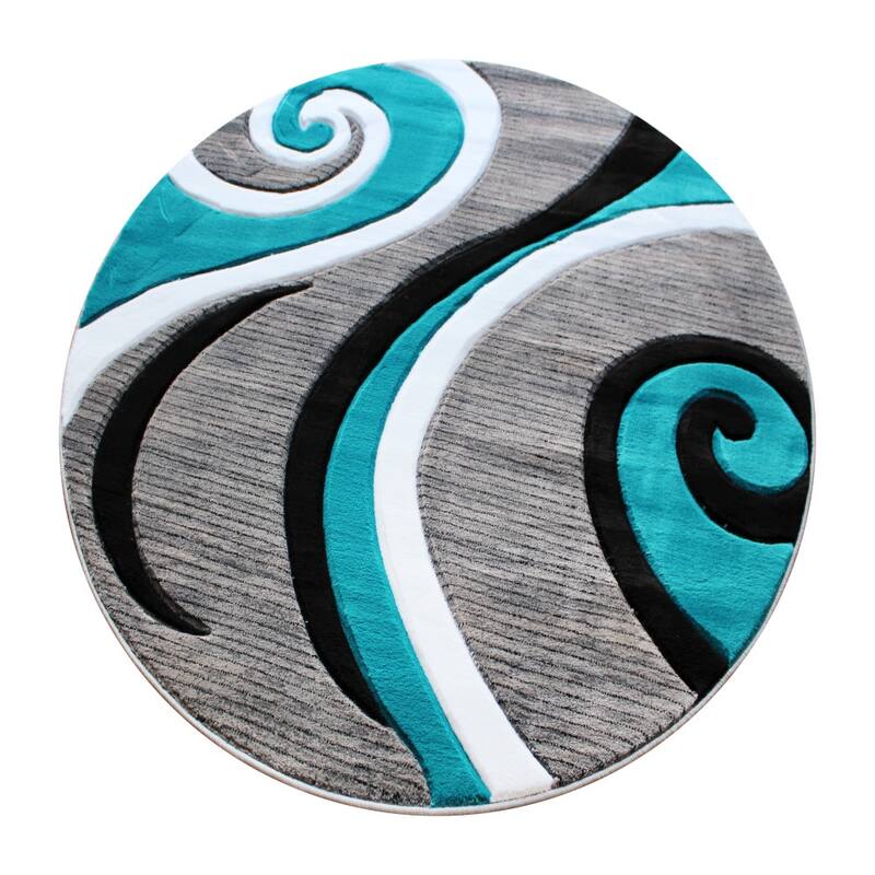 Modern High-Low Sculpted Swirl Design Abstract Area Rug - 5' x 5' - Turquoise
