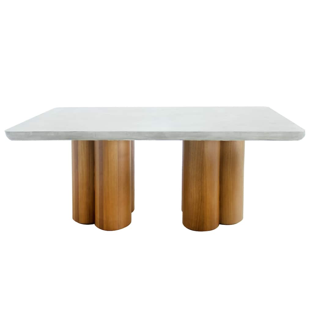 Cid Ziv 71 Inch Dining Table, Rectangular Gray Faux Concrete, Pillar Base