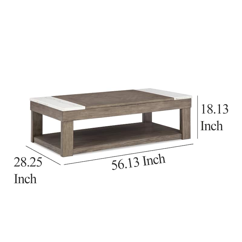 Aska Lift Top Coffee Table, Caster Wheels, 56 Inch Weathered Gray