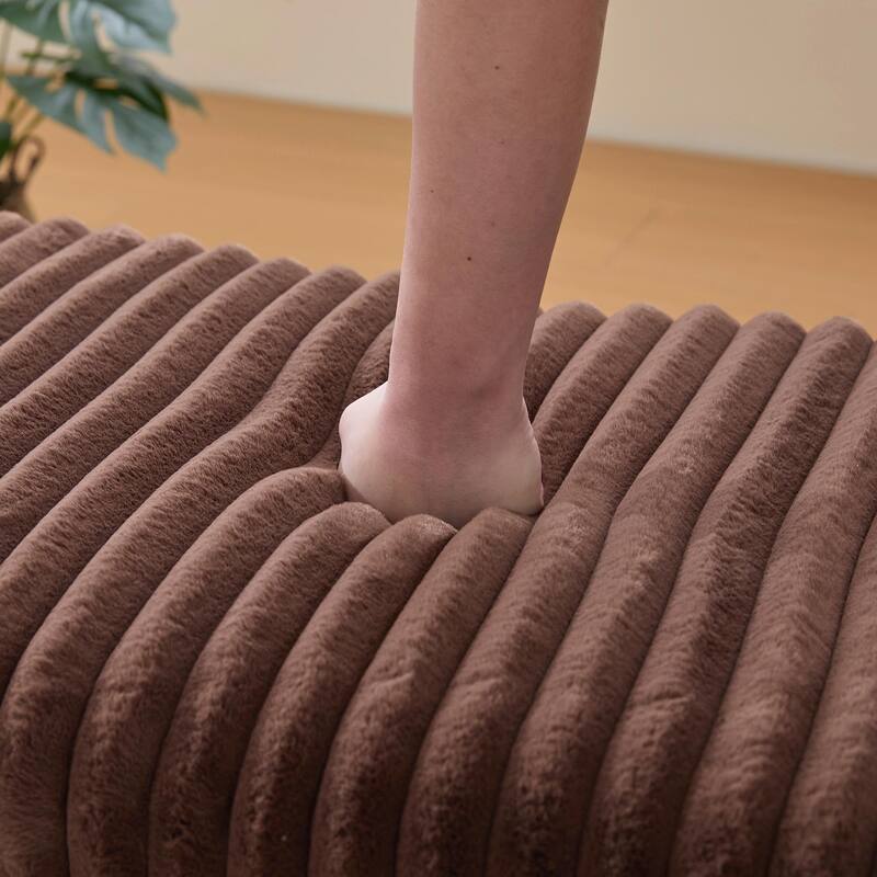 ​Upholstered Storage Ottoman - Open Shelf & Faux Fur Top
