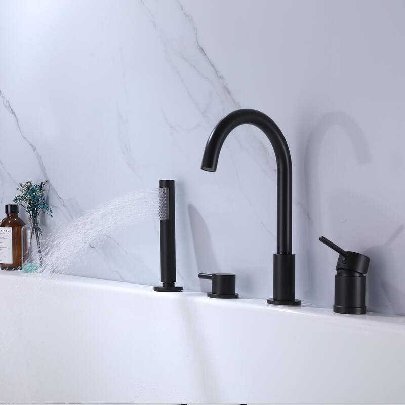 4-Piece Deck Mounted Bathroom Tub Faucet Set with Handheld Shower Valve Included