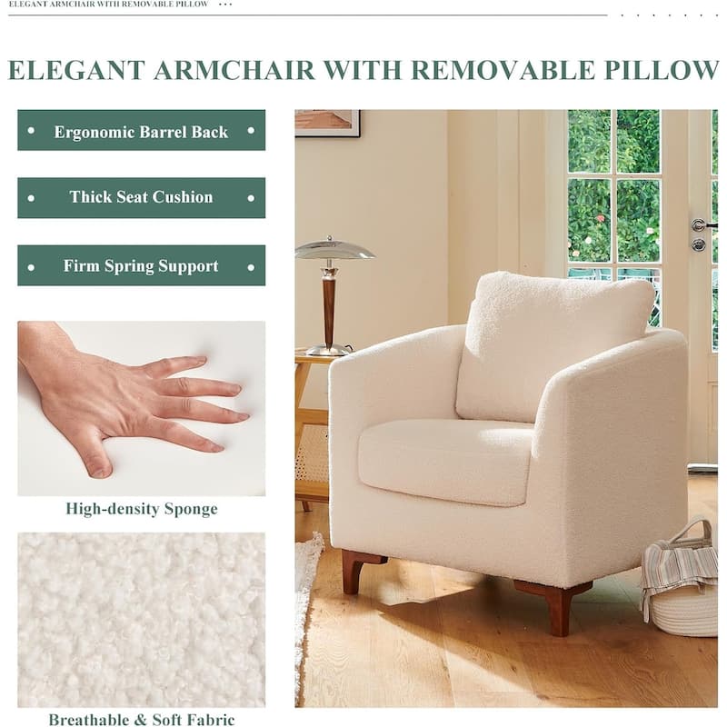 Sherpa Accent Chair with Storage Ottoman Set, Upholstered Barrel Club Arm Chair with Footrest Set of 1/2