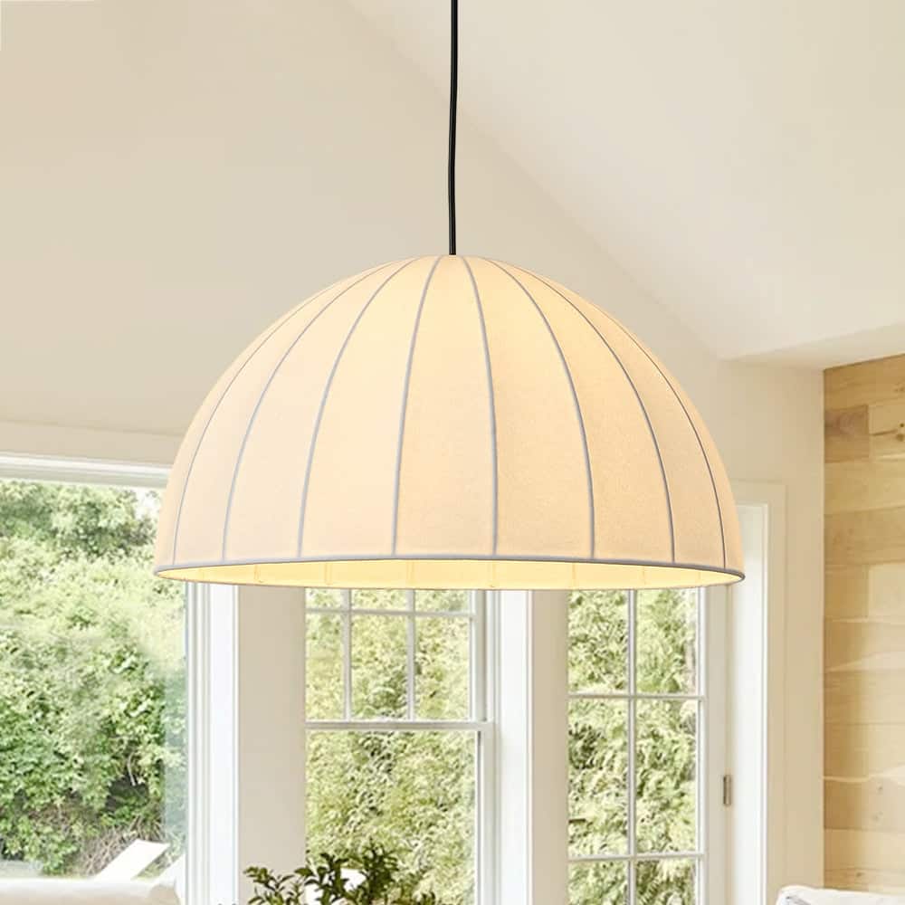 Coastal-style Dome Silk Pendant Dining Single Hanging Light - 19.7 in
