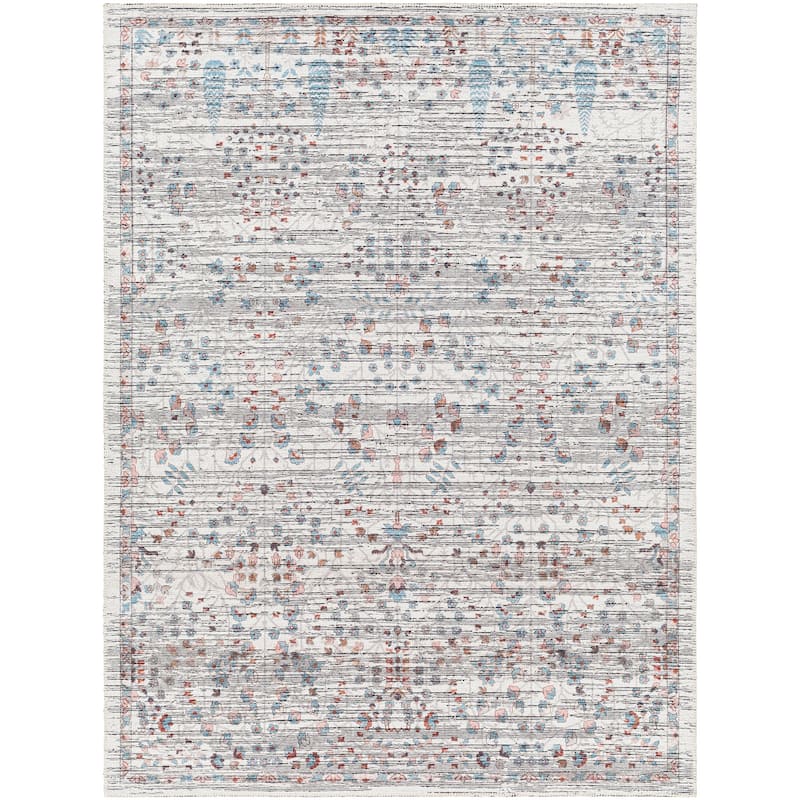 Livabliss Nolita Distressed Tree-of-Life Machine Washable Area Rug - 2' 6" x 10' - Grey/Pink