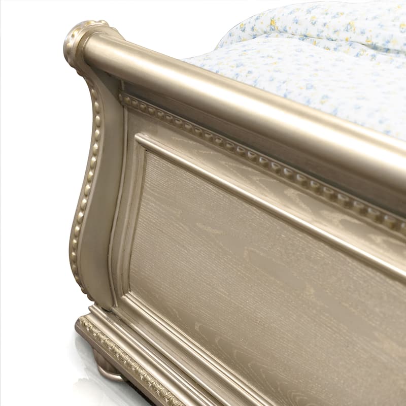 Furniture of America Etane Traditional Solid Wood Sleigh Bed with Tufted Leatherette Headboard