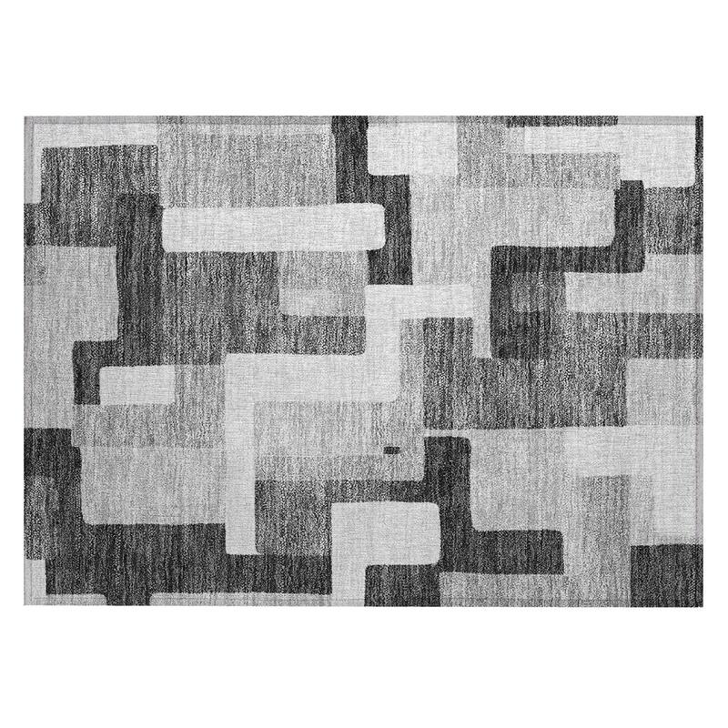 Machine Washable Indoor/ Outdoor Contempoary Blocks Chantille Rug