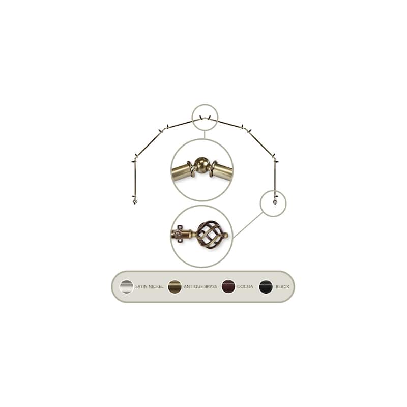 Antique Brass Curtain Rod - 13/16 Inch, 6-Sided Bay Window Rods, Corner Drapery Hardware - M