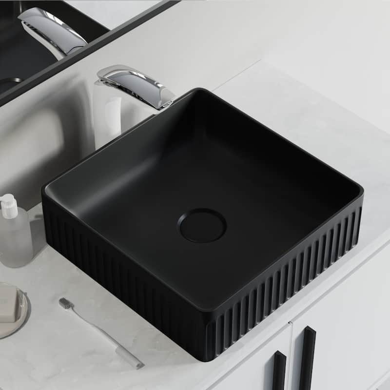 Dowell Fluted Ceramic Vessel Sink - 15Wx15Dx5H - Black