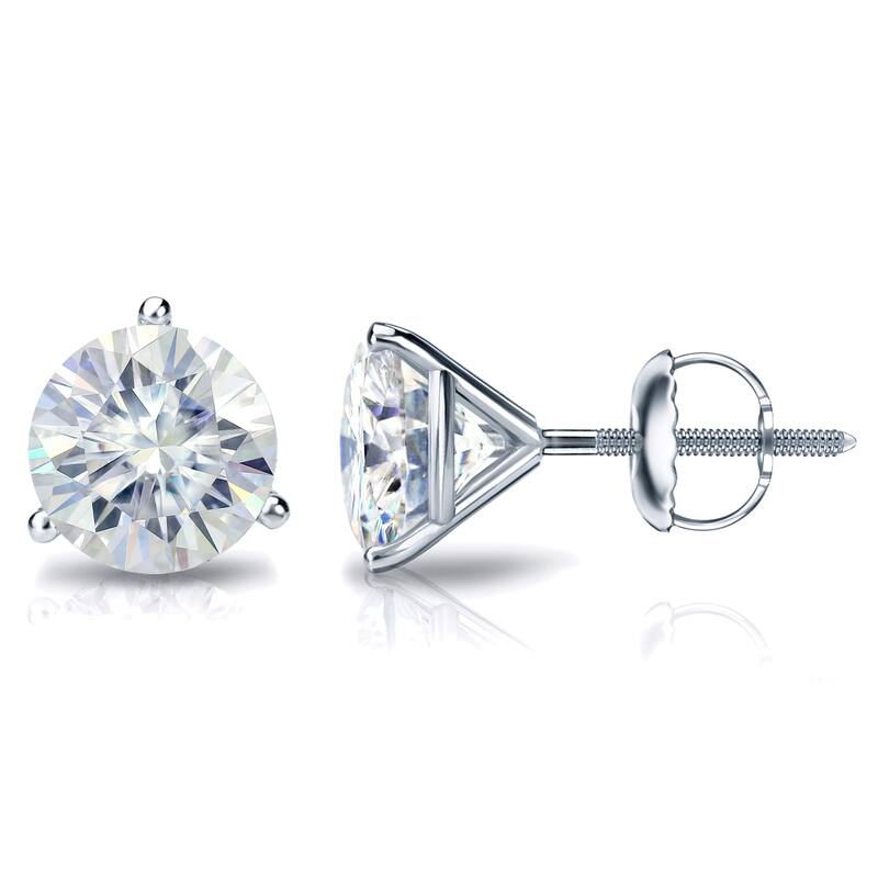 Auriya 3ctw Round Moissanite Stud Earrings 14k Gold Martini-set - 7.4 mm - White