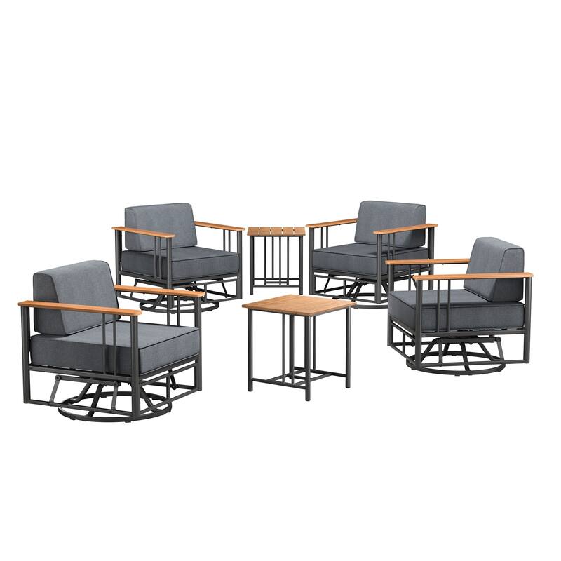 Outdoor 6PCS Glider Chairs with Table - Black & Dark Grey Cushion - 6PCS Glider Chairs with Table