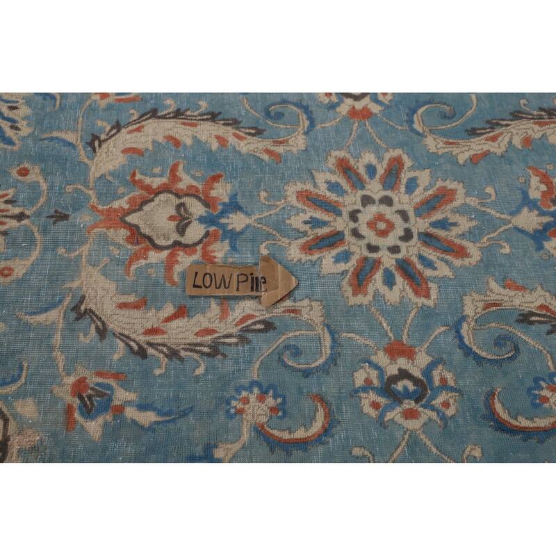Over Dyed Blue Tabriz Persian Antique Area Rug Handmade Wool Carpet - 9'2"x 12'6"