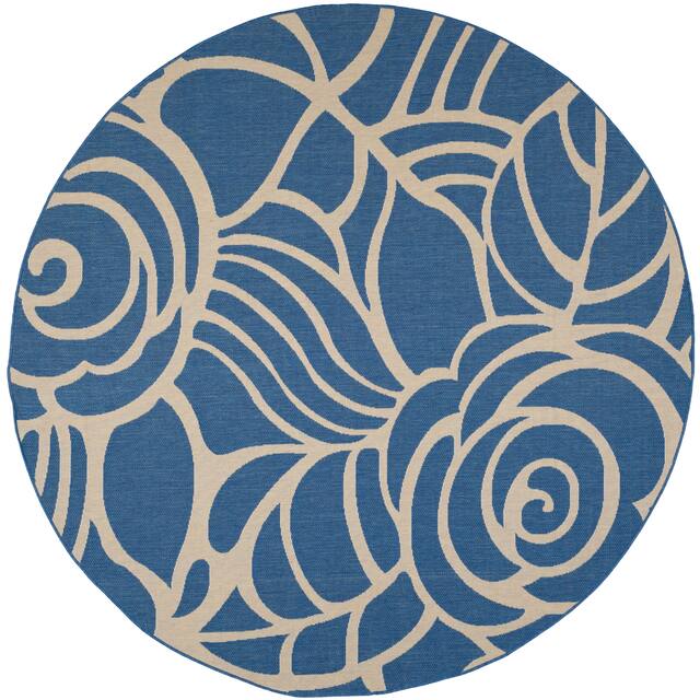 SAFAVIEH Courtyard Lorrayne Floral Geo Indoor/ Outdoor Area Rug - 7'10" x 7'10" Round - Blue/Beige