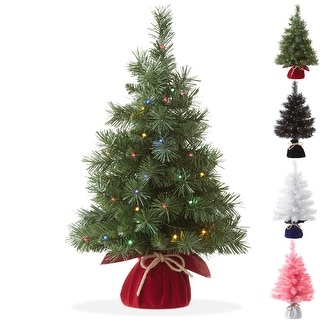 2ft PreLit Artificial Mini Tabletop Christmas Tree with Cloth Base