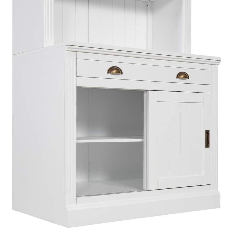 2-Piece Freestanding Bookcase Set, 83.4" Tall Storage Bookshelf with LED Lights, Sliding Doors, Drawer & Open Shelves