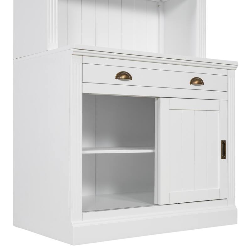 Modern Bookshelf Suite, 83.4" Wood Bookcase with Doors & Drawers, 4-Tier Large Storage Cabinet, Large LED Display Shelf