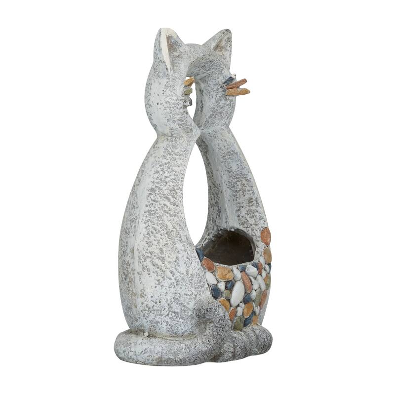 Gray Fiberglass Indoor Outdoor Planter with Stone Mosaic Design