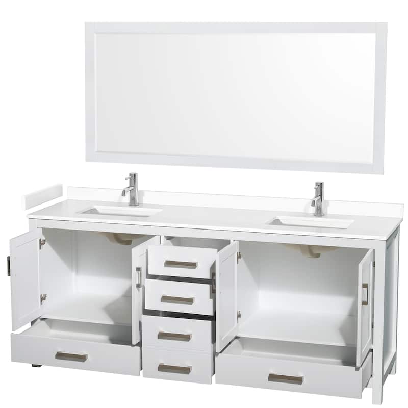 Sheffield Double Bathroom Vanity Set, Cultured Top, 70-Inch Mirror