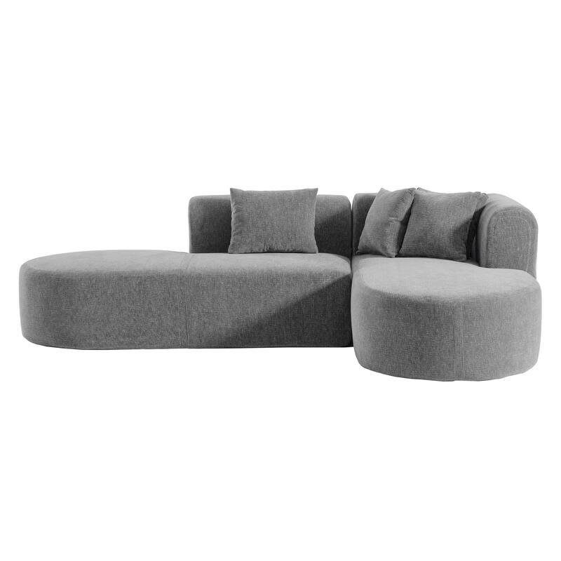 Curved Sectional Sofa with L-Shaped Chaise Lounge, Chenille Upholstered Cloud Sofa, 4 Seater Floor Sofa with 4 Pillows