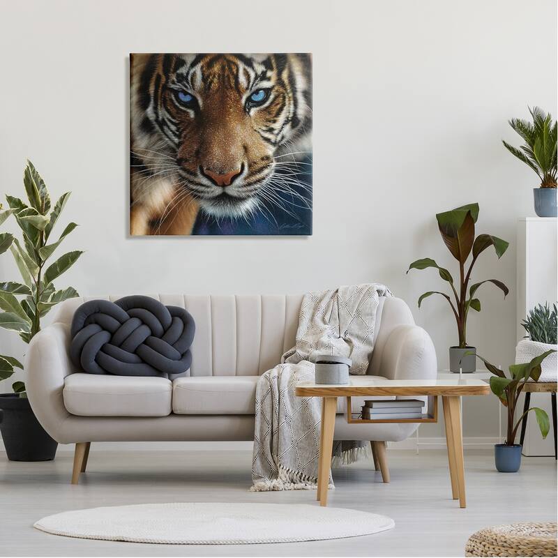 Stupell Blue Eyed Beautiful Fierce Tiger Close Up Detailed Portrait Canvas Wall Art