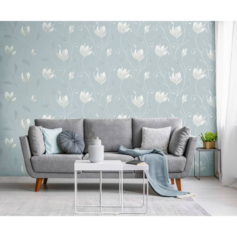 Fine Decor Synergy Light Blue Floral Wallpaper