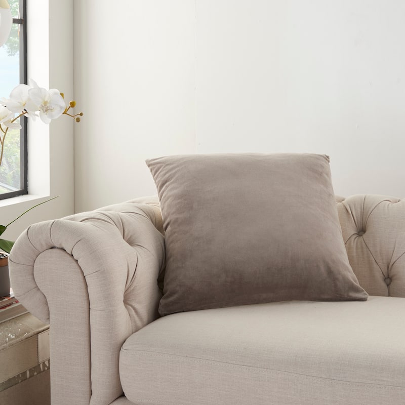 Mina Victory Life Styles Glam Solid Velvet Throw Pillow - 20"X20" - Taupe